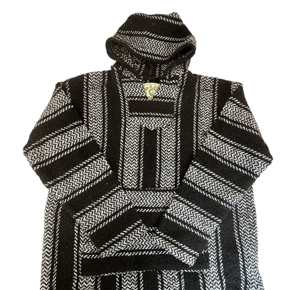 BAJA JOE Pullover Hoodie Size Lg‎ Mexican Rasta Boho Drug Rug Indian Blanket